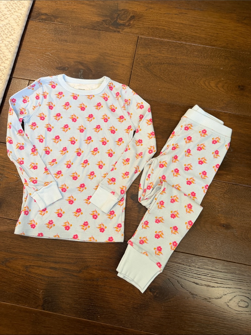 Crewcuts - Girls Light Blue Floral Block Print Pajama Set - Size: 7Y